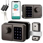 SEPOX Smart Gate Lock, Outdoor Gate Lock for Fence & Garage Door, Electronic Keyless Gate Lock IC Card, Passcode & Mechanical Key, Waterproof Rim Lock for Outdoor Garden Yard (Grey, Dual Screen)