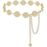 Hollow Round Decor Chain Belts for Women, Metal Waist Chain Plus Size for Her Dresses(Gold,51.2in)