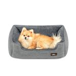 Feandrea Dog Bed, Pet Bed, Linen-Look Dog Sofa Bed with Raised Edges, Removable Washable Cover, M, for Small Dogs, 28 x 22 x 8.5 Inches, Light Gray UPGW10GG