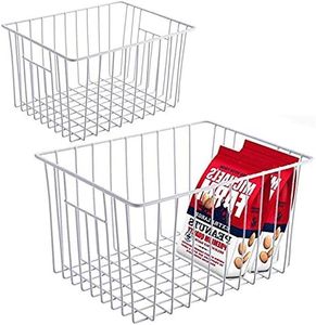 Slideep Refrigerator Freezer Storage Organizer Basket, Deep Wire Household Bins Container with Handles for Kitchen, Pantry, Freezer, Cabinet, Car, Bathroom - Pearl White, Set of 2