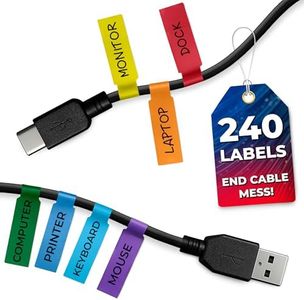 240Pcs Cable Labels Colorful Waterproof Cord Labels Tags Write on Stickers Tear Resistant Flexible Works Cord Identification Labels for Laser Printer Labeling Various Charger Cords,Cables（8Sheets /A）