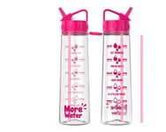 More Water Bottle With Straw, Motivational Time Markings 900ml - Drinking Tracker Bottle - Times to Drink - BPA Free Sports Bottle