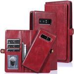 Cavor for Samsung Note 8 Wallet Case,for Samsung Galaxy Note8 Case,2 in 1 Magnetic Detachable Case Leather Flip Cover with Stand Feature & Card Slots & Wristlet Strap (6.3")-Red