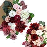 Artificial Flowers, OrgMemory Dusty Rose Faux Flowers Combo for Floral Arrangements Bouquets Wedding Décor (Dusty Rose Burgundy)