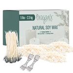 Oraganix Natural Soy Wax | Soy Candle Wax Kit | DIY Candle Making Supplies | 2.25kg Bag with 100ct - 15cm Pre-Waxed Candle Wicks + 2 Centering Devices (Flakes)