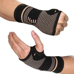 Copper Wrist & Hand Compression Sleeve Support Arthritis Gloves Hand Palm Brace for Carpal Tunnel, Sports, Work - Breathable, Anti-Microbial, Adjustable Fit - Size S (6.3-7.5 inches)