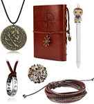 UoYu Uncharted 4 Jewelry Set Drake Engraved Skull Bronze Coin Necklace Ring Necklace Handmade Leather Bracelet Leather Writing Journal Notebook with Pen Movie Stickers 30 pcs, Vinyl PU, No Gemstone