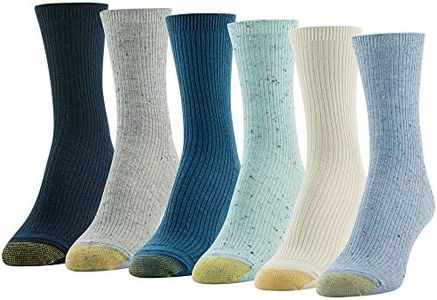 GOLDTOE Women's Lola Ribbed Short Crew Socks, 6-Pairs, Nep Rib Chambray Assorted, Medium