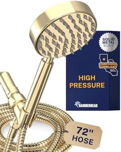 HammerHead Showers® Solid Metal LOW FLOW Handheld Shower Head with Hose and Brass Holder - POLISHED BRASS – Water Saving 1.75 GPM Detachable Shower Head - Adjustable Shower Wand Bracket & 6ft Hose
