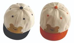 IBA ISBA COLLECTIONS Kids Soft Cotton Bear Printed Summer Cap | Sun UV Protection Baseball Cap for Girls and Boys, 6-24 Months, 2 Units (Black-Orange)