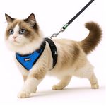 Buraq No Pull Cat Harness with Leash, Escape Proof, Ultra-Light Weight, Air Mesh Fabric, Aesthetic Design Adjustable Cat Leash with Harness (M - Blue)