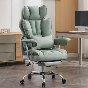Efomao Desk Office Chair, Big and Tall PU Leather Ergonomic Office Chair, 200KG Adjustable High Back Computer Chair,Executive Swivel Chair with Footrest and Lumbar Support, Light Green