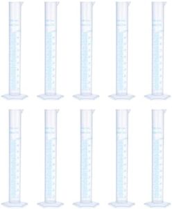 uxcell Plastic Graduated Cylinder, 100ml Measuring Cylinder, Test Tube Beakers, 2-Sided Metric Marking, Clear Hex Base for Lab Home 10Pcs