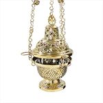 NKlaus Incense burner brass gold chain 60cm long with bells incense burner handmade 2938