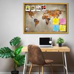 ArtzFolio Grunge Map of The World | Bulletin Board Notice Pin Board | Vision Soft Board Combo with Thumb Push Pins & Sticky Notes | Golden Frame | 17.6 x 12 inch (45 x 30 cms)