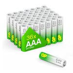 GP Extra AAA Batteries Bulk Pack of 36 1.5V Alkaline 10 Yr Life - Anti-Leak