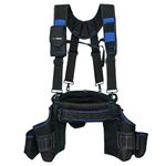 MELOTOUGH Pro Framer's Combo System Apron Tool Pouch Tool Belt with Suspenders Builder Heavy Duty Carpenter Suspension Rig Tool Belt and Multi Function (Blue)