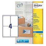 Avery Self Adhesive Parcel Shipping Labels, Inkjet Printers, 4 Labels Per A4 Sheet, 100 Labels, Quickdry (J8169), White