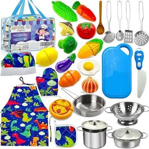 NINGESHOP 30 Pezzi Giocattoli da Cucina per Bambini, set cucina bambini Cucina Accessori Cucina Bambini, Giocattolo per Bambini, Set di Pentole e Padelle in Acciaio Inossidabile, Utensili da Cucina