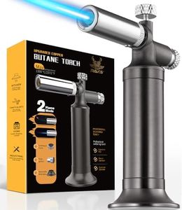 RAVS Butane Torch Lighter, Dual Flame Lighter, Kitchen Torch with Lock, Copper Torch for Soldering, Creme Brulee Torch for Baking, Food Cooking Torch, Mini Blow Torch, Gray- Butane Gas Not Included
