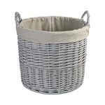 Home Storage Grey Painted Round Wicker Basket Laundry Toys Baby Nursery Collection Box (Large)