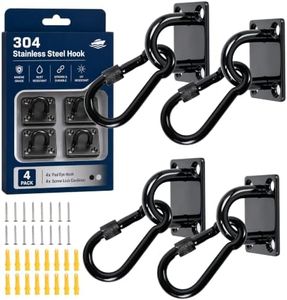 304 Stainless Steel Pad Eye Snap Hooks, M5 Heavy Duty Hammock Plate Hooks, 500lbs Capacity Ceiling Swing Hanging Kit with Locking Carabiner,Strong Mounting Hooks for Plant,Marine,Dog Leash,RXT,Black