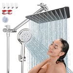 COSYLAND 10'' Rainfall Shower Head with Handheld Combo High Pressure 5 Settings with 11'' Extension Arm 60" Hose, Chrome Finish Bath Shower Head, Height/Angle Adjustable,Chrome