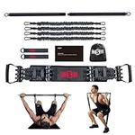 INNSTAR Gym 3.0 Improved Portable Home Gym Training Set,Adjustable Bench Press Squat Exercises-Fitness Bar+Resistance Bands, Foot Cover, Full Body Workout for Home, Travel(Black-200lbs)