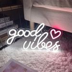 YGEQWK Good Vibes Neon Lights Signs USB Neon lighting with Switch,LED Neon Sign Night Light for Bedroom,Wall Decor,Game Room,Party, Bar Decor(16''*8.57'')