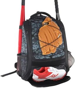 WOLT | Youth Baseball Bag - Backpack for T-Ball & Softball Equipment & Gear, Bat & Glove Holder, Large Main Compartment for Helmet & accessories, Separate Shoes Compartment, Fence Hook (CamoGrey)