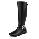 JOY IN LOVE Women's Knee High Flat Riding Boots, Chunky Low Heel Winter Tall Boots, Black, 5.5 UK