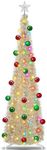 6 Feet LED Artificial Pencil Silm Christmas Tree Decor 30 Ball Ornament Timer and 8 Modes 120 Color Lights 3D Large Star Sequins Pop Up Tree Battery Operated Xmas Decorations Indoor (Champagne Gold)