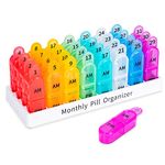 Daviky Monthly Pill Organizer 2 Times a Day, 30 Day Pill Box AM PM, One Month Pill Box Organizer AM PM, 31 Day Pill Organizer Twice a Day AM PM to Hold Vitamins, Supplements and Medication