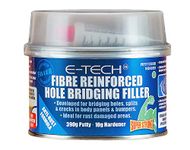 E-TECH Fibre Reinforced Hole Bridging Filler For use on bare steel and paint repairs from damaged body panels Car body repair, restoration, glass fibre, waterproof and can be over painted