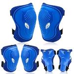 Kids Knee Pads Elbow Pads Set,6pcs Safety Protective Gear Knee Elbow Wrist Pads Set,Roller Skate Wrist Pads Guards,Adjustable Skateboard Pads Kit,for Bike Cycling Skating Riding Boys Girls (Blue)