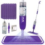 Microfiber Spray Mop for Floor Cleaning Dry Wet Dust Mop for Kitchen Wood Floor Hardwood Laminate Ceramic Tiles 360 Degree Mop Set with 6 Mop Heads Replacement 1 Scraper 1 Mop Holder 500ML Bottle