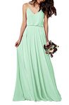 EverLove Women's Long Spaghetti Straps Prom Dress Chiffon Bridesmaid Dresses, Mint, 18