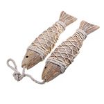 Esoes Set of 2 Hanging Wooden Fish, Wall Decor Hand Carved Nautical Decorated Mediterranean Style Distressed Look Wood Fishing Home Decoration Wall Ornament