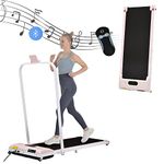 Merax Treadmill Walking Jogging Running Machine for Home Office Use, Under Desk Folding Treadmill, 1-6KM/H, with Bluetooth Speaker, Remote Control, LED Display, Phone Holder, Installation-Free, Pink