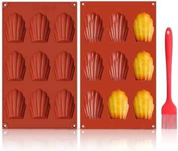 GlasFlength Madeleine Silicone Baking Moulds, 2 Pieces, Madeleines Bear Paws Baking Mould, 9 Cavities with Silicone Brush, Reusable for Madeleine Biscuits, Cakes, Chocolate, Sweets, Ice Cubes (Brick