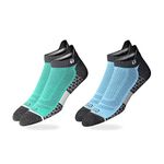 TEGO Men's No-Show Cotton Blend Socks (Pack of 2) (TS0251_Blue, Green, Grey)