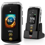 VOCA Big Button Flip Phone for Elderly | Dual Screen | Unlocked 4G LTE | Loud Volume | SOS Button | Hearing Aid Compatibility | Charging Dock | Predictive Text | V543 (Black)