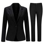 YYNUDA Women's 2 Piece Suit Slim Fit Business Office Blazer Formal Suits Work Trousers Black L