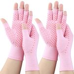 2 Pairs Arthritis Gloves, Compression Glove for Women, Relieve Arthritis,Rheumatoid,Osteoarthritis,Carpal Tunnel,Hand Pain,Anti-Slip Fingerless Gloves for Work & Daily Use (Pink with Dots, Medium)