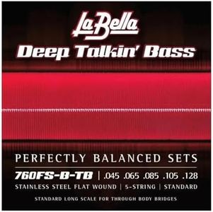 La Bella 760FS-B-TB Deep Talkin' Stainless Steel Flat Wound - Standard, Through Body Bass Guitar Strings 45-128