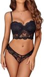 Avidlove Bralettes and Panty Sets Lingerie Set for Women V Neck Corset Tops Nightwear (Black, XX-Large)