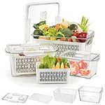 Cedilis 3 Pack Plastic Produce Saver Container, Vegetable Storage Containers for Refrigerator, Fruit Storage Organizer Bins with Divider, Fridge Container Box, White（Not Dishwasher Safe)