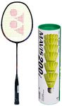 YONEX Nano ray 18I Badminton Racquet (Black, Graphite, G4-77g, 30 lbs. Tension) & Mavis 200i Nylon Shuttle Cock, Pack of 6 (Yellow) Combo