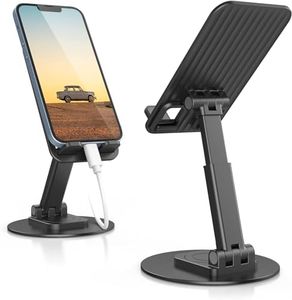 Phone Stand, Fully Foldable Angle Height Adjustable Phone Tablet Holder Stand Dock with 360°Rotating Base, Cellphone Cradle Desktop Dock for iPhone 15 14 Pro Max, 13 12, 4-8 Smartphone & Tablet