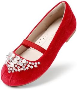 DREAM PAIRS Girls Wedding Mary Jane Ballerina Flat Shoes, Red/Suede - 3 Little Kid (Aurora-03)